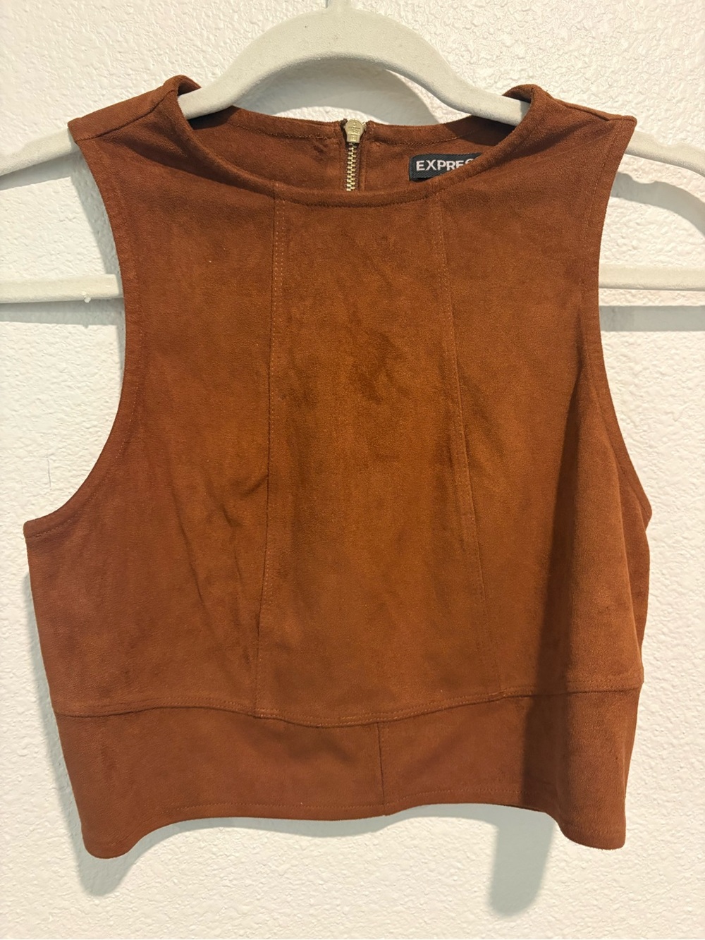 Express Women's Rust Brown Sleeveless Suede-Look Crop Top
